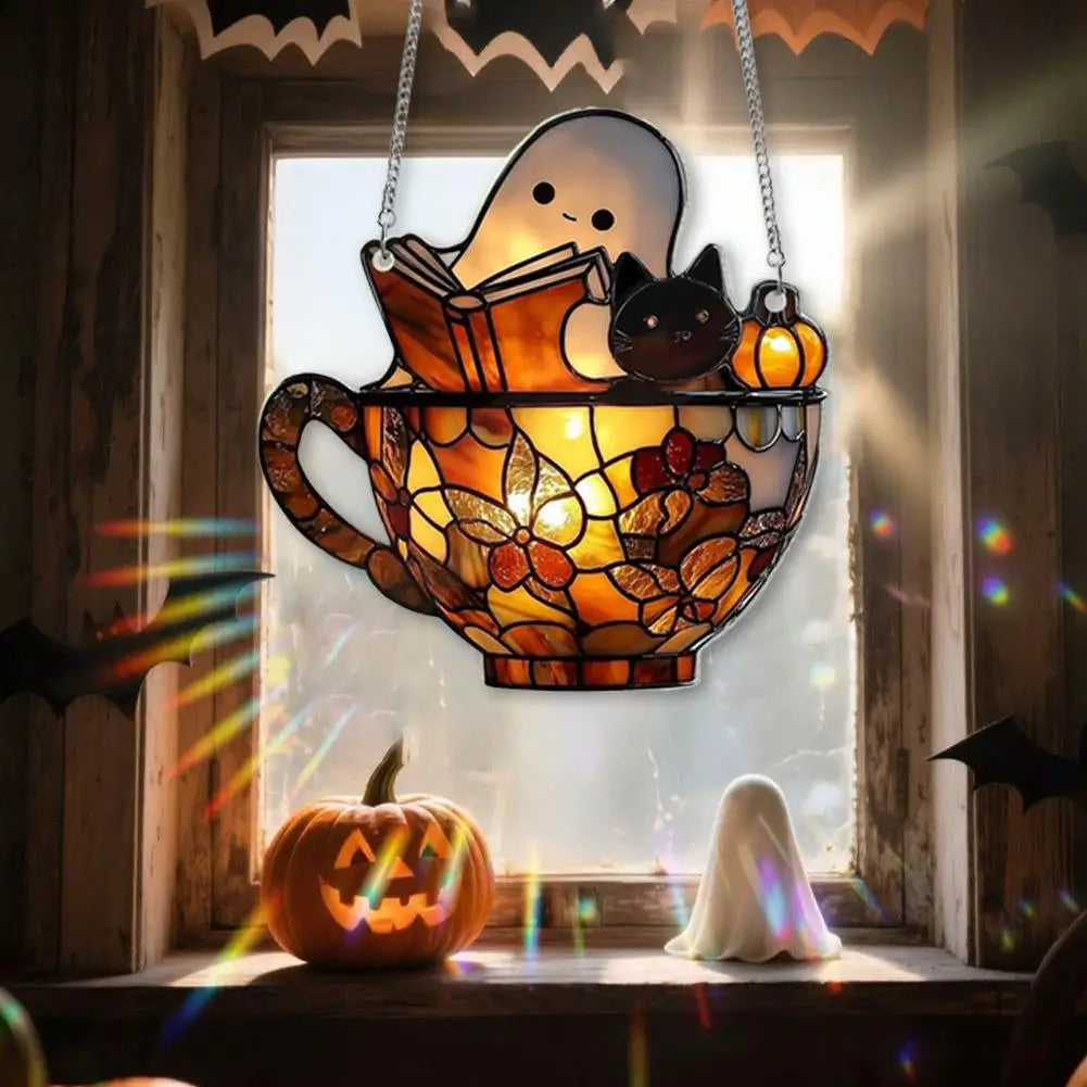 Halloween Ghost Reading Book Window Ornament