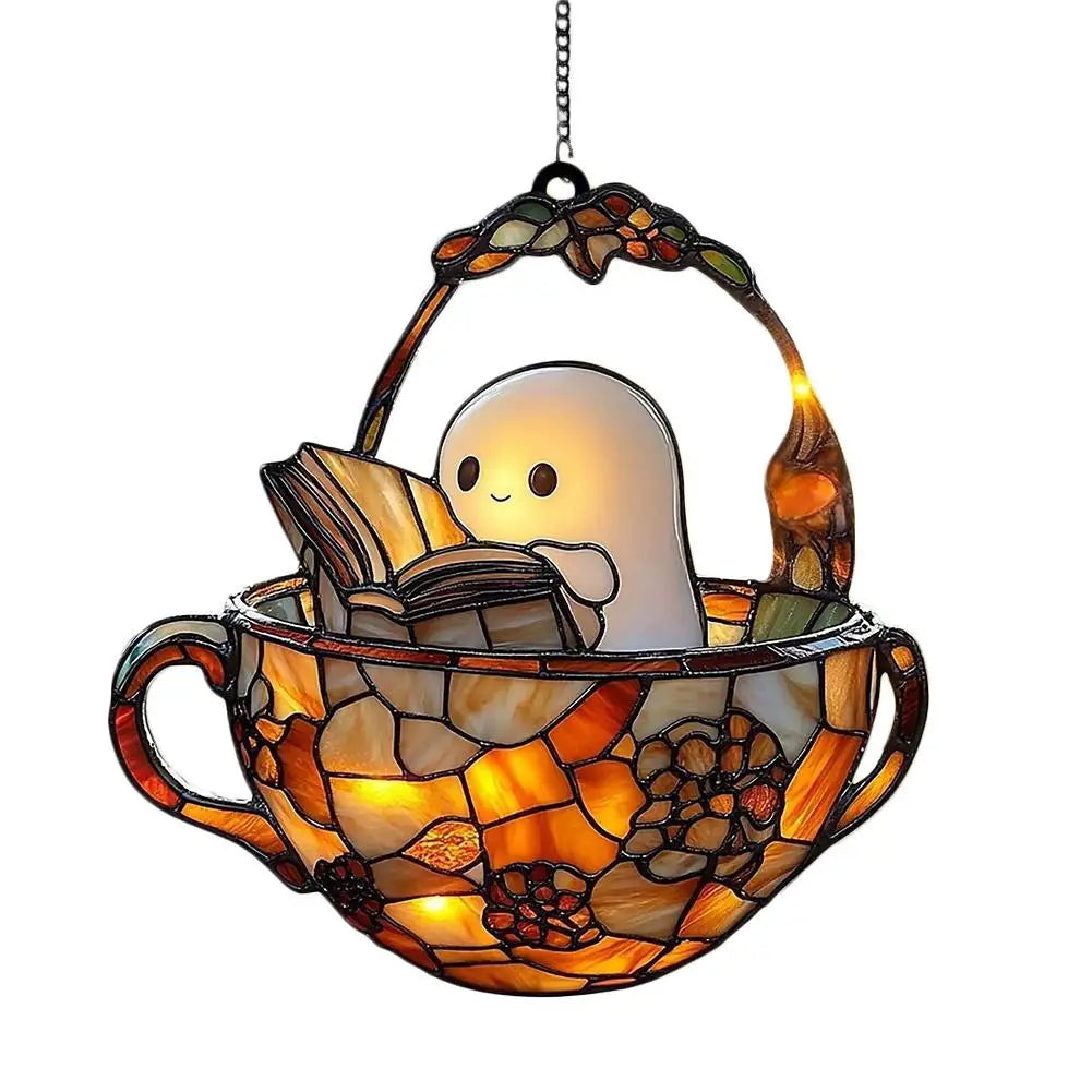 Halloween Ghost Reading Book Window Ornament