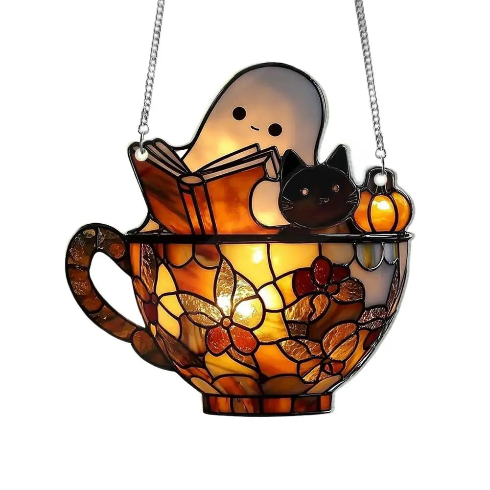 Halloween Ghost Reading Book Window Ornament